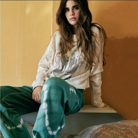 Free People The Doors Cropped Thermal Band Tee Sand sz 1X Daydreamer NWT - Picture 7 of 16